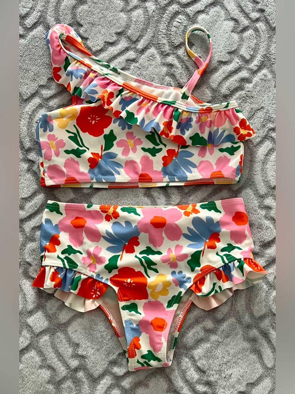 SHEIN Girls 7Y Floral Ruffle High Waisted Two Piece Swimsuit